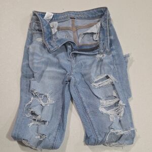 American Eagle Outfitters Light Blue Ripped Straight Leg Jeans